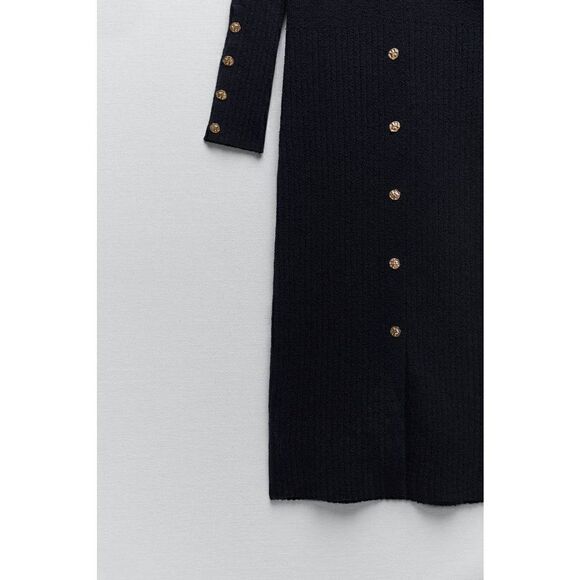 THICK FABRIC ZARA SOFT GOLD BUTTON RIBBED KNIT DRESS - Picture 6 of 8